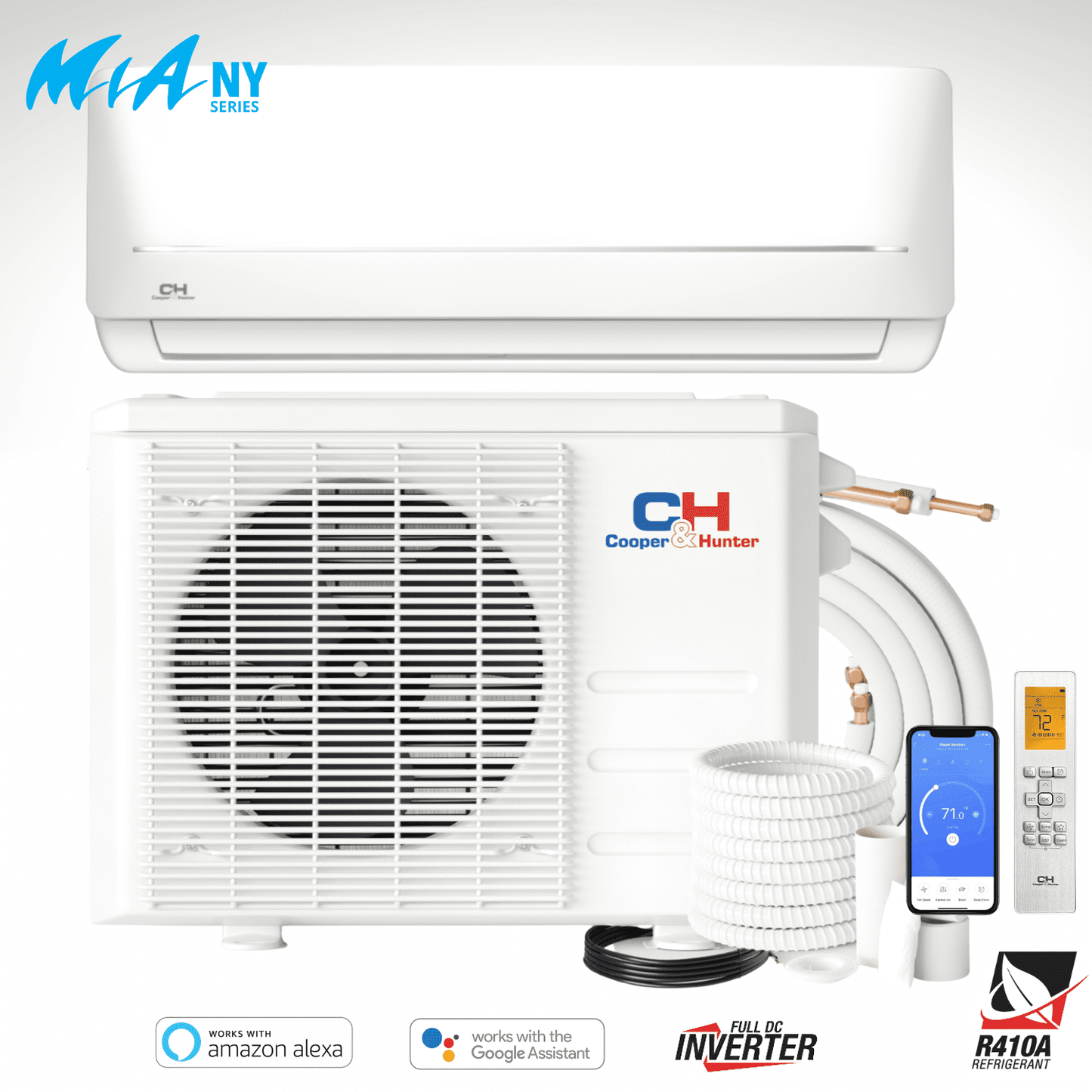 Cooper&Hunter 18000 BTU 230V 25ft Single-Zone Ductless Mini Split Air Conditioner with Heat Pump Cooling and Heating WiFi ready