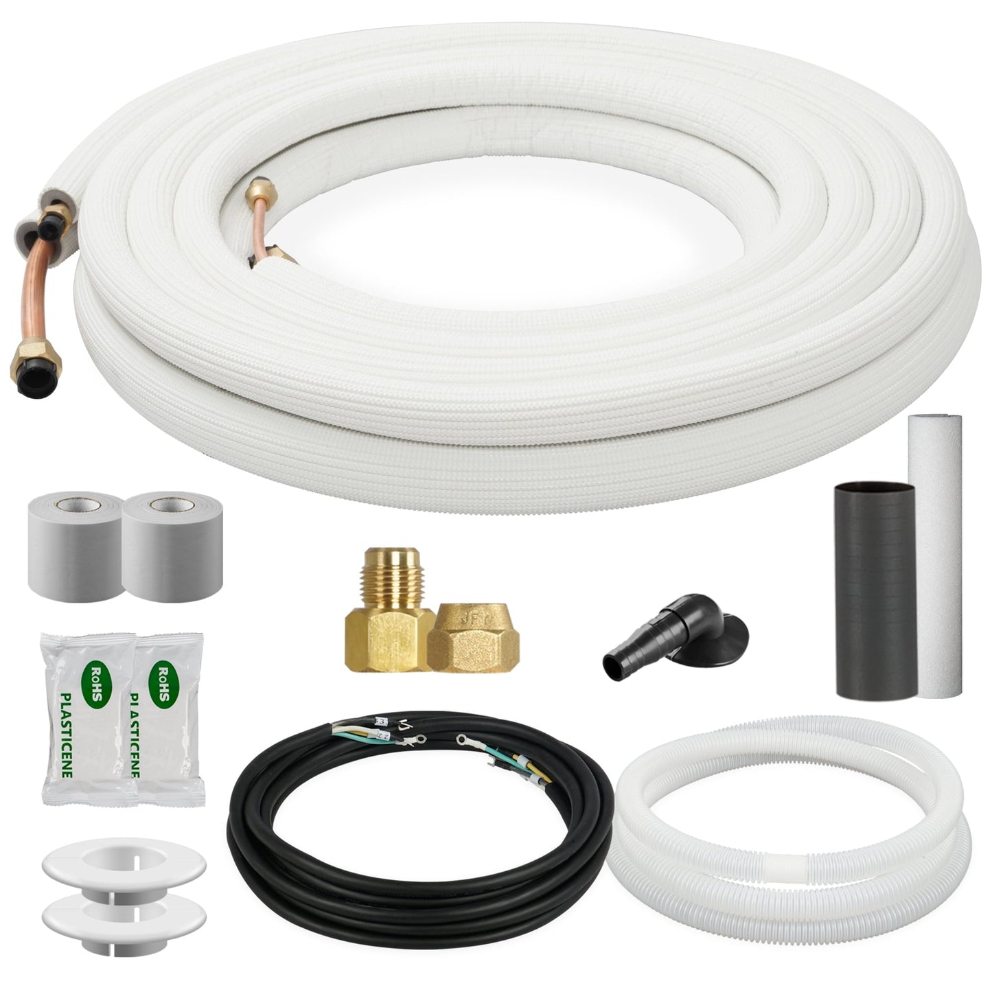 DELLA 50 Ft Mini Split Line Set. 1/4 & 1/2 O.D. Copper Pipes Tubing and 3/8 White Thickened PE Insulated Coil with Flared Nuts for Mini Split Air Conditioner or Heat Pump System(1/4+1/2)