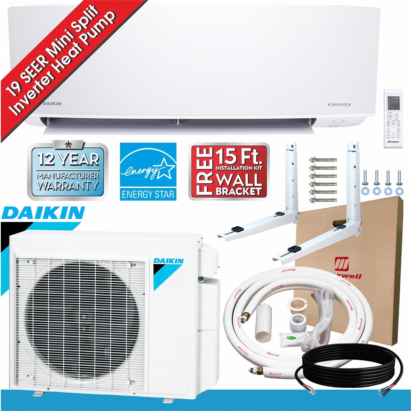 Daikin  9.000 BTU 19 SEER Ductless Mini Split Inverter Air Conditioner Heat Pump 400 sq. ft.