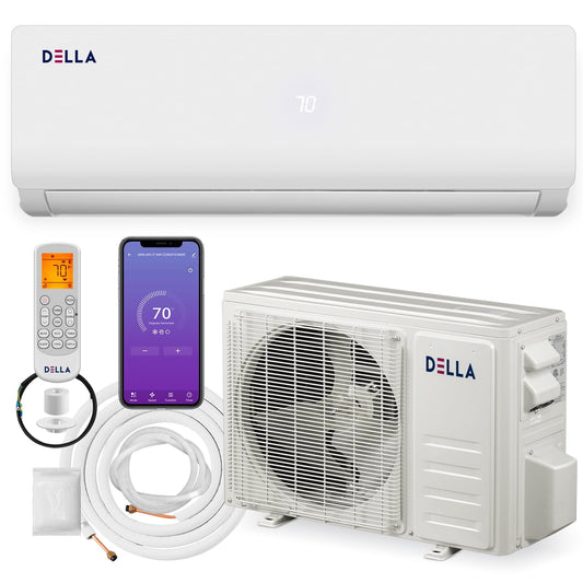 Della 12000 BTU 19 SEER Mini Split Air Conditioner Ductless Inverter System 208-230V with Heat Pump. WIFI Smart Control. Pre-Charged Condenser and 16.4-FT Installation Kit AHRI