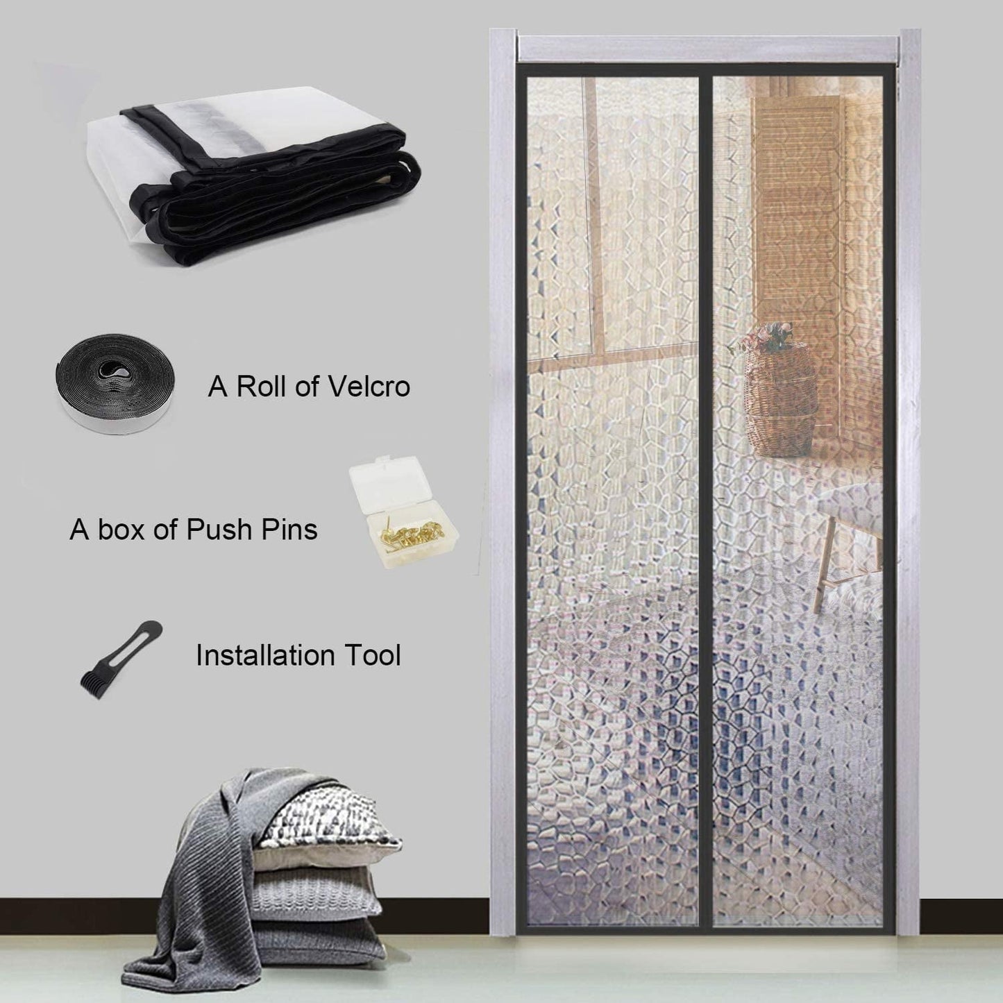 Magnetic Thermal Insulated Door Curtain 36x83 Magnet Patio Door Cover Auto Closer Fits Doors Up to 34x82 to Keep Warm in Winter Cool in Summer for Air Conditioner Heater Room Home Kitchen 36 83