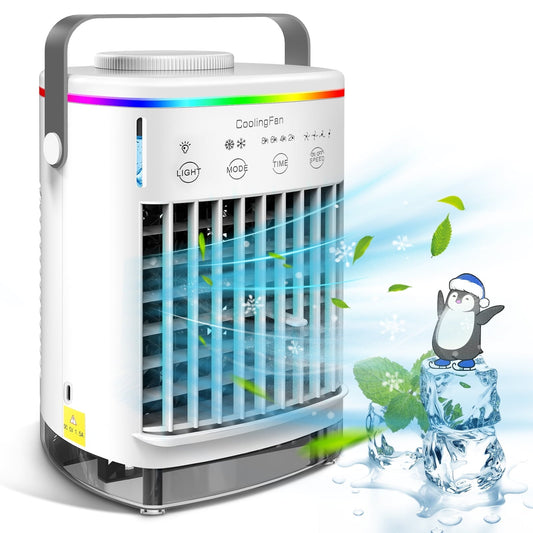 Mini Portable Air Conditioner. Evaporative Air Conditioner Fan Air Cooler Fan with 4 Speeds 7 Colors & Ultrasonic Nebulizer & Timing for Bedroom. Home. Office - Need to be Plugged in for Use