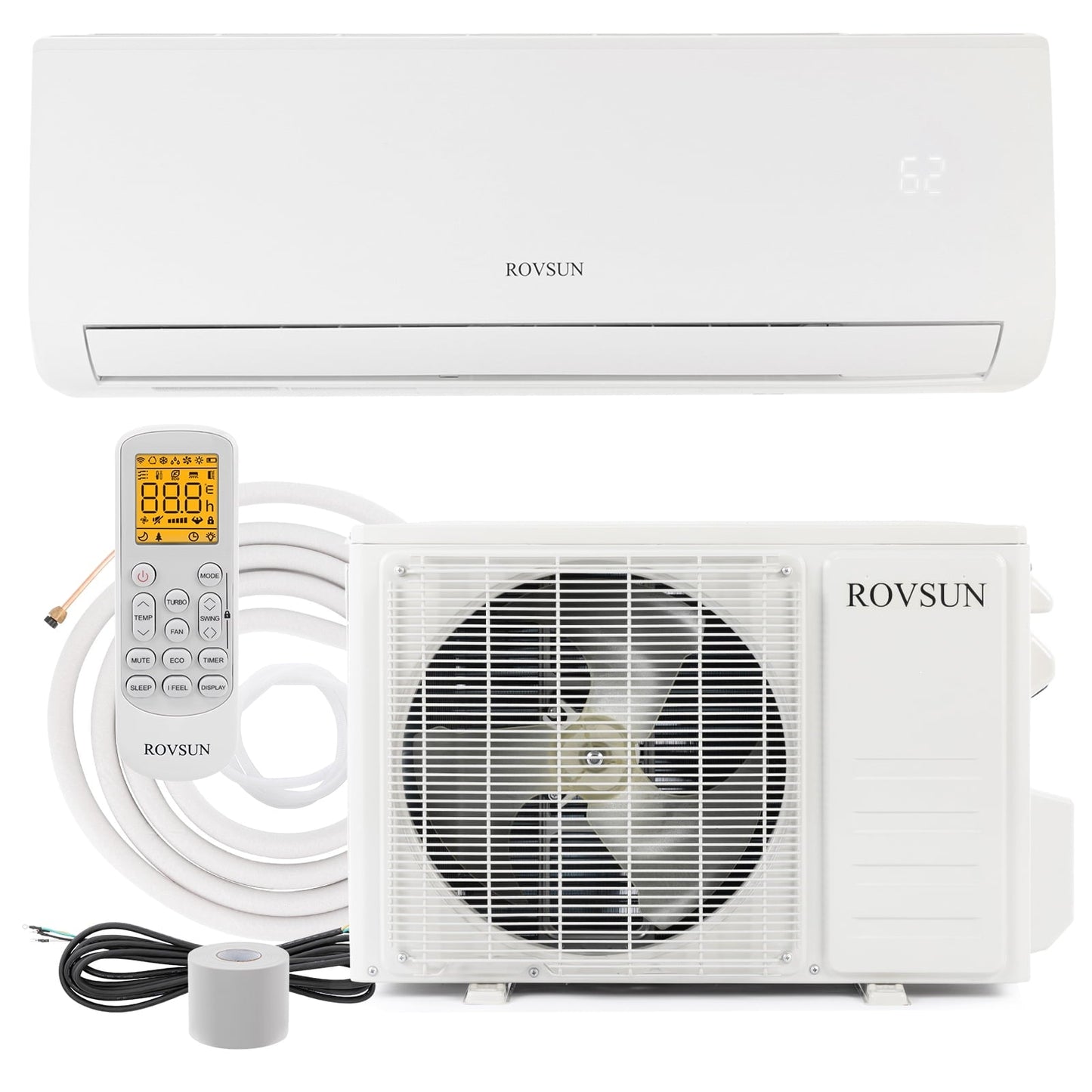 ROVSUN 9.000 BTU Mini Split AC/Heating System with Inverter. 19SEER 115V Energy Saving Ductless Split-System Air Conditioner with Pre-Charged Condenser. Heat Pump. Remote Control & Installation Kit
