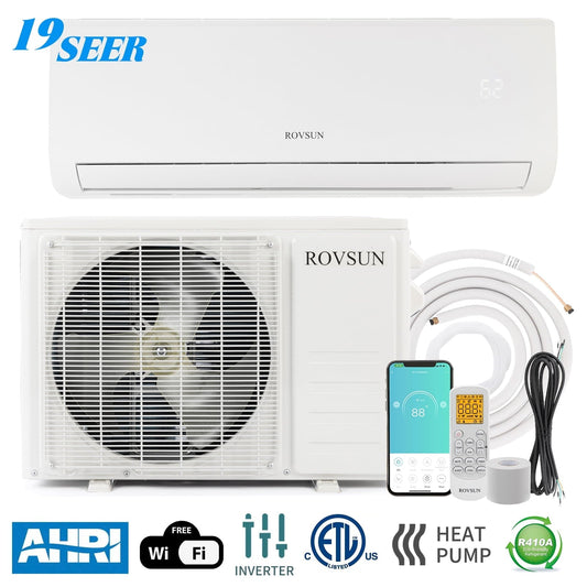 ROVSUN Wifi Enabled 9.000 BTU Mini Split AC/Heating System with Inverter. 19 SEER 115V Energy Saving Ductless Split-System Air Conditioner with Pre-Charged Condenser. Heat Pump & Installation Kit