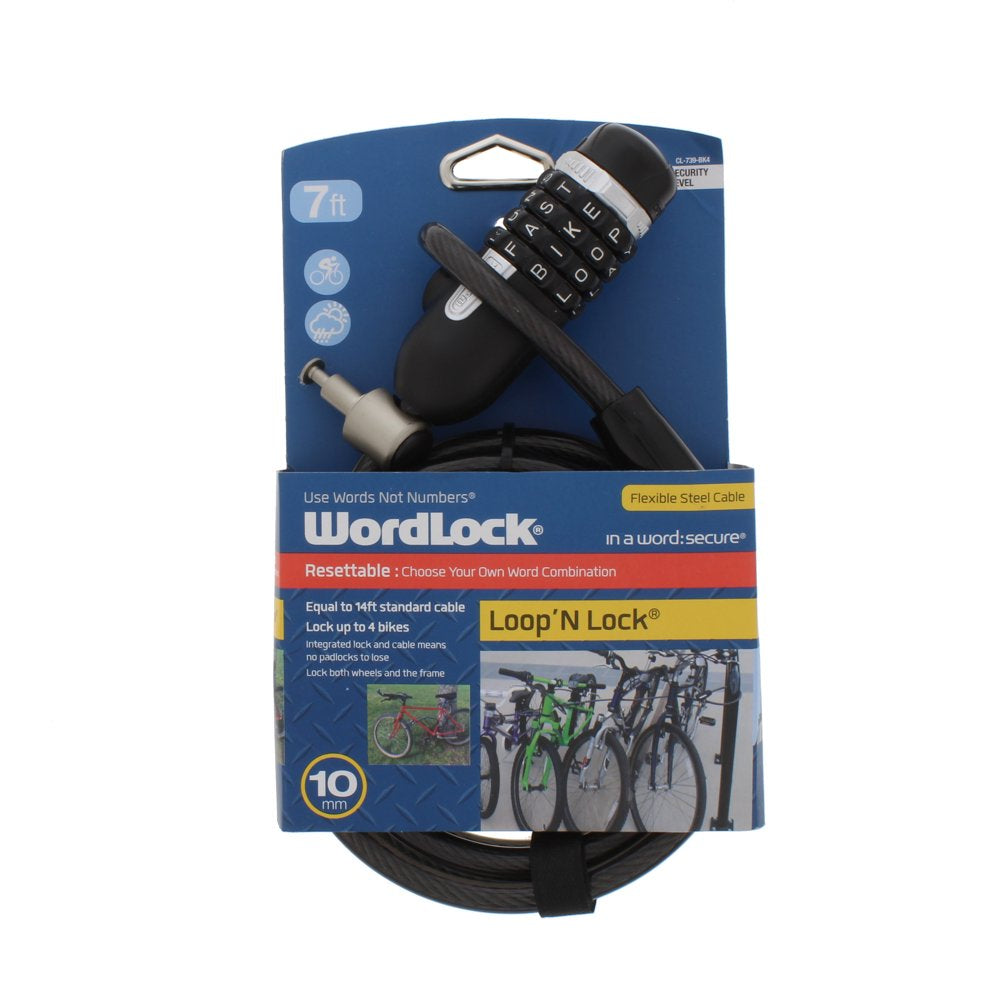 Wordlock Loop & Lock Bike Lock, Red, 10 Mm 7 Ft.