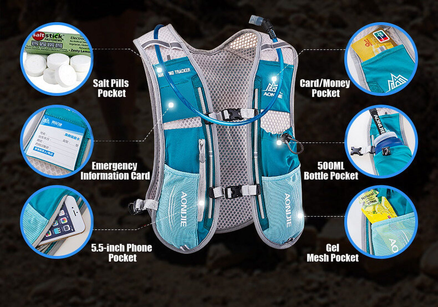 AONIJIE Premium Reflective Vest Sport Water Bottle Backpack Bag for Running Cycling Clothes for Women Men Safety Gear with Pocket with Reflective High Visibility