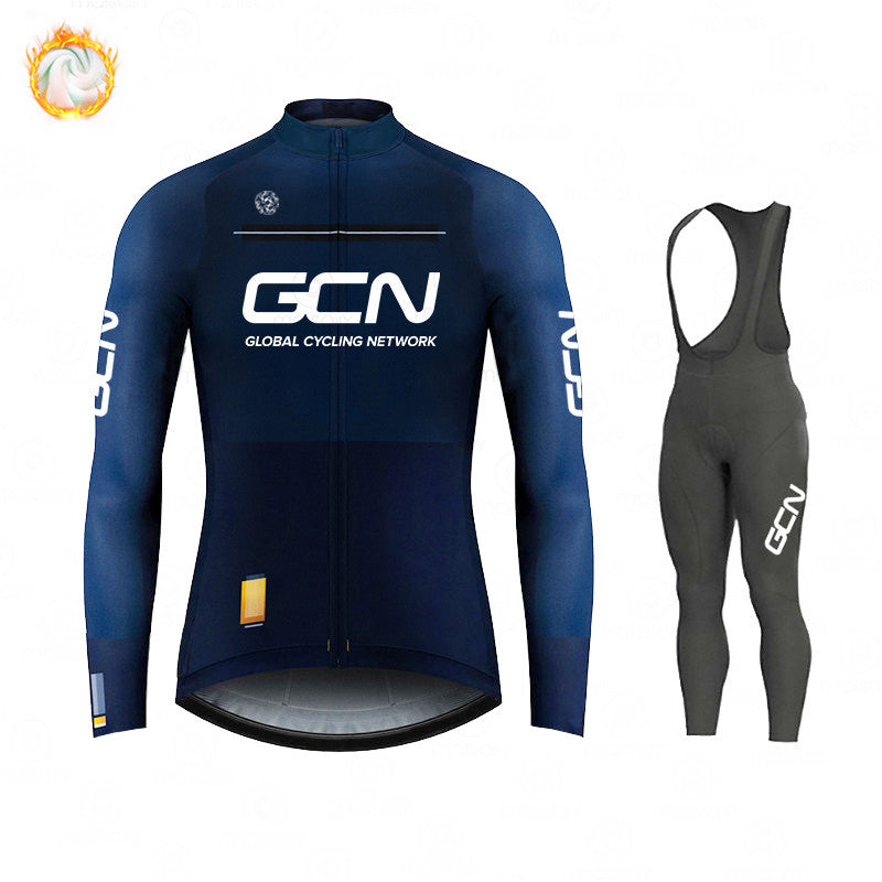 GCN Fleece Long Sleeve Cycling Jersey Cycling Jersey Running Winter New Series - Blue Force Sports