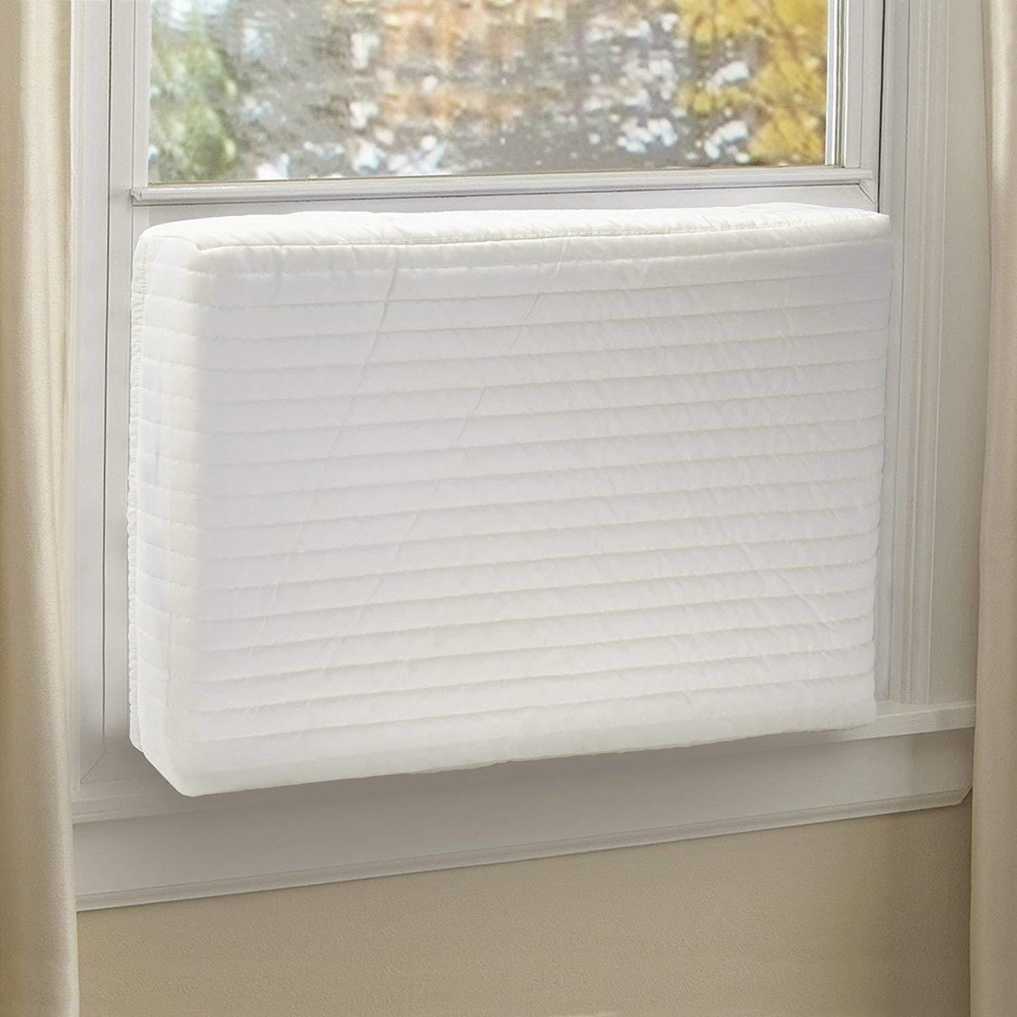 Vnanda Waterproof Indoor Air Conditioner Cover for Window Units.Double Insulation Anti-Rust Adjustable Inside Window AC Cover with Free Elastic Straps