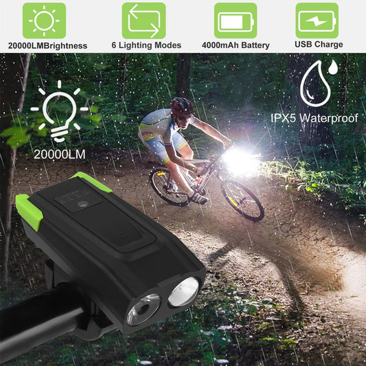 Imountek 20000LM Bike Front Lights Set Bicycle Headlights with 120Db Loud Horn IPX5 Water-Resistant 4000Mah USB Recharge