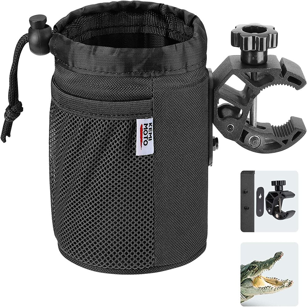 Kemimoto Motorcycle Cup Holder, Oxford Fabric Motorcycle Drink Holder with 0.6"-1.75" Alligator Clamp, Universal Water Bottle Holder for Motorcycle, ATV/UTV, Scooter, Boat, Kayak, Bike, Walker
