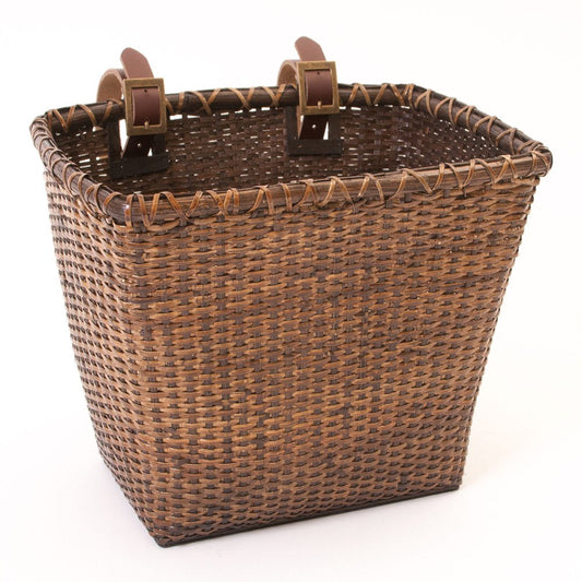 Retrospec Bicycles Cane Woven Rectangular Toto Basket with Authentic Leather Straps and Brass Buckles