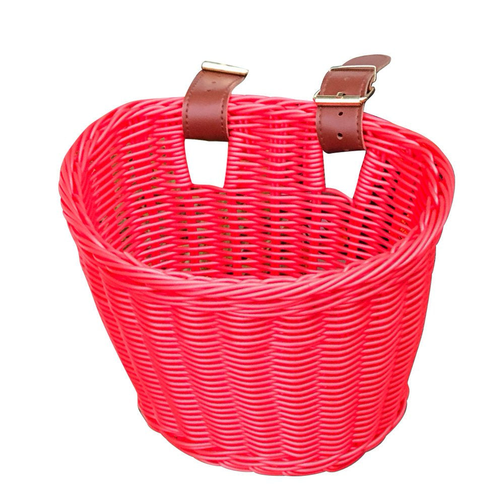 Eyicmarn Solid Color Rattan Bicycle Baskets Firm Artificial Woven Bicycle Bag Balance Car Scooter Basket Cycling Accessories