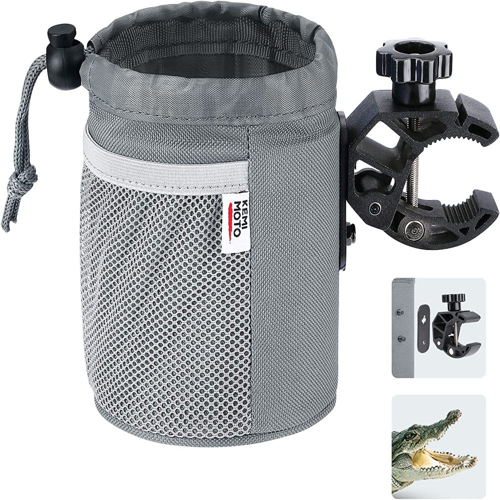 Kemimoto Motorcycle Cup Holder, Oxford Fabric Motorcycle Drink Holder with 0.6"-1.75" Alligator Clamp, Universal Water Bottle Holder for Motorcycle, ATV/UTV, Scooter, Boat, Kayak, Bike, Walker