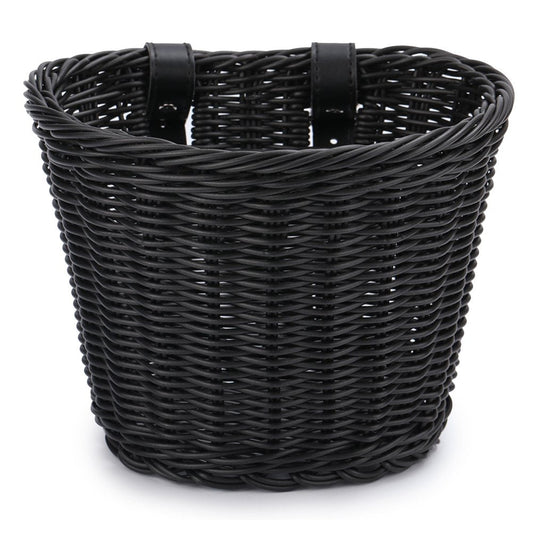 Jocestyle Bike Basket for Front Handlebar Kid Adult Bicycle Handlebar Wicker Basket Bike Decoration Waterproof with Leather Straps Accessories Basket(Black)