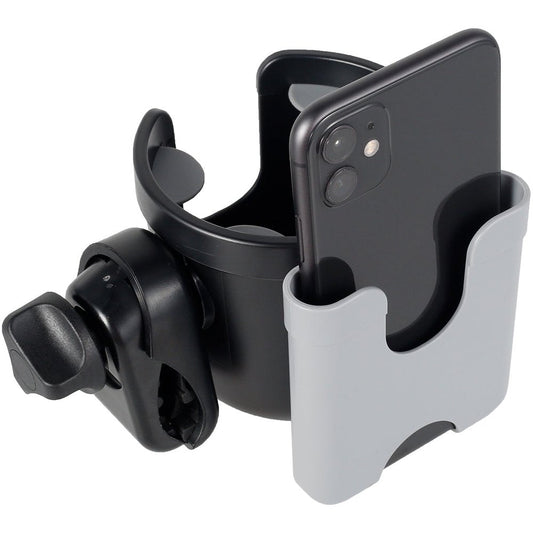 Willstar Stroller Cup Holder with Phone Holder/Organizer, Uniersal Bike Cup Holder, 2-In-1 Bottle Holder for Stroller, Bike, Wheelchair, Walker, Scooter,Black