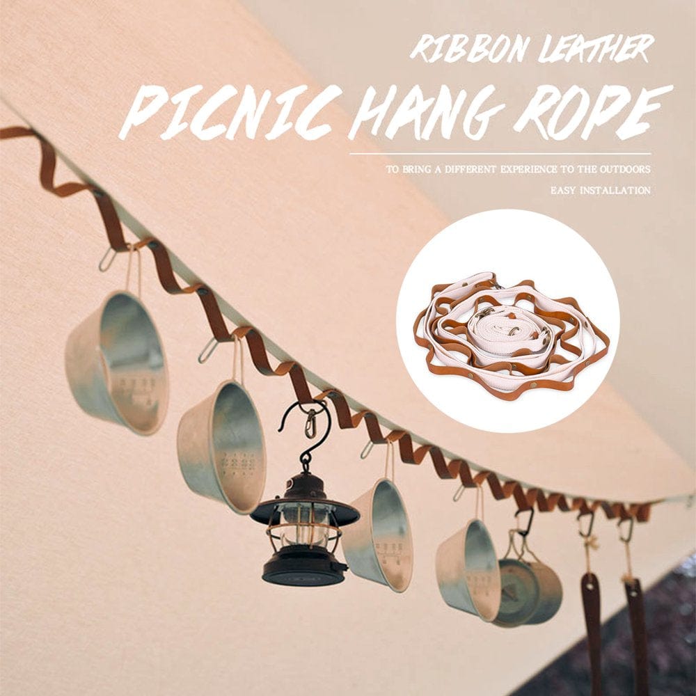 Laundry Line Multifunctional Easy to Store Webbing Ribbon Leather Picnic Hanging Rope for Climbing
