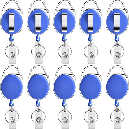 Retractable Badge Holder with Carabiner Reel Clip and Key Ring for ID Card Key Keychain Holders Blue 10 Pieces