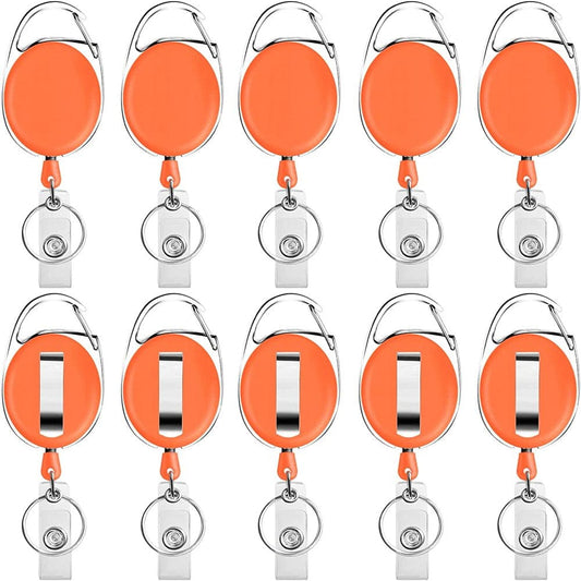 Retractable Badge Holder with Carabiner Reel Clip and Key Ring for ID Card Key Keychain Holders Orange 10 Pieces by Moever