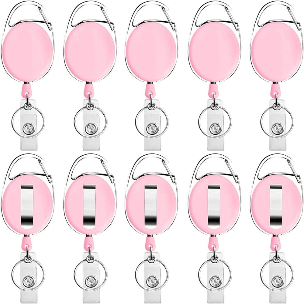 Retractable Badge Holder with Carabiner Reel Clip and Key Ring for ID Card Key Keychain Holders Pink 10 Pieces by Moever