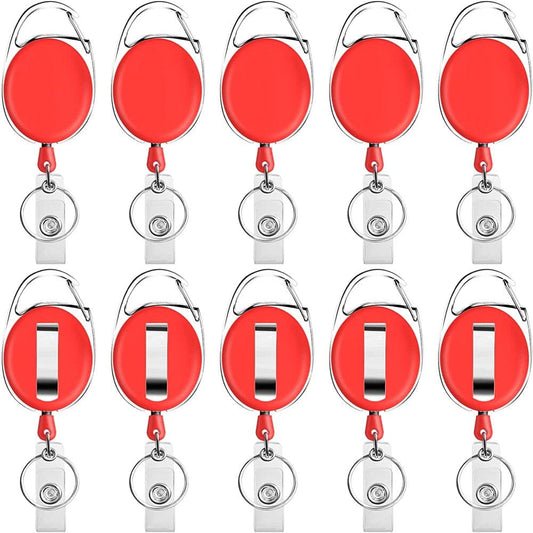 Retractable Badge Holder with Carabiner Reel Clip and Key Ring for ID Card Key Keychain Holders Red 10 Pieces by Moever