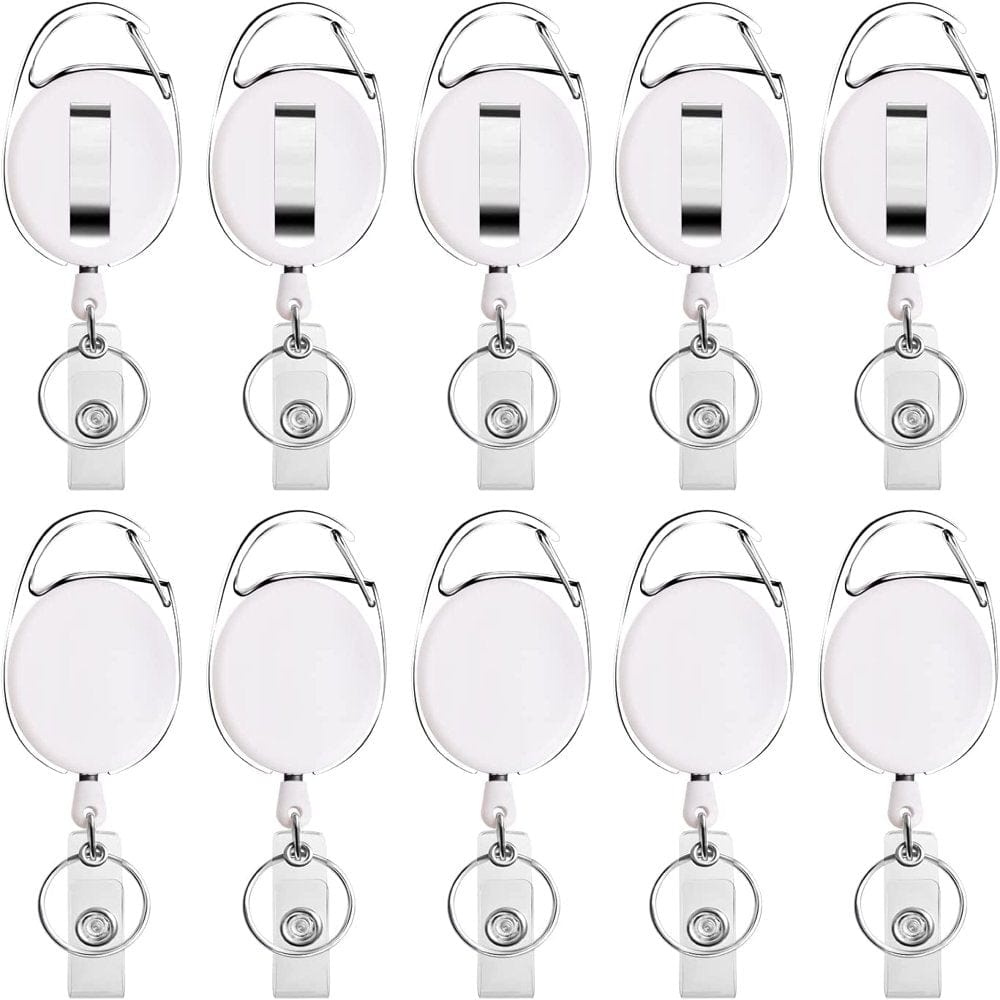Retractable Badge Holder with Carabiner Reel Clip and Key Ring for ID Card Key Keychain Holders White 10 Pieces