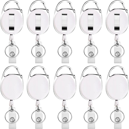 Retractable Badge Holder with Carabiner Reel Clip and Key Ring for ID Card Key Keychain Holders White 10 Pieces