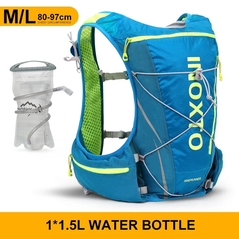 running hydrating vest backpack 8L, cycling hydrating backpack hiking marathon hydrating, with 1.5L water bag 500ml water bottle Blue M 1.5L